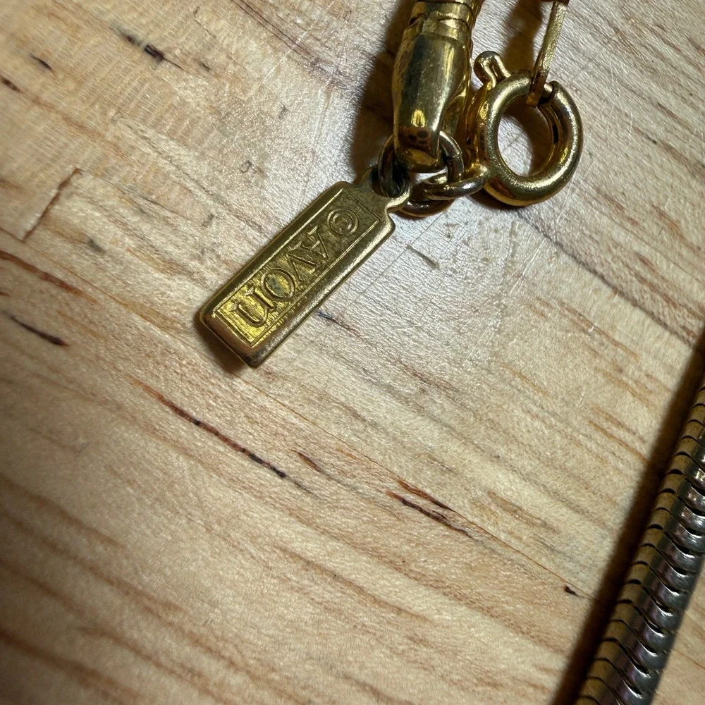 Avon Pendant Necklace Gold Tone Brown Cream Geometric Mid Century‎ Modern